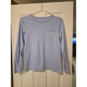Vineyard Vines Womens Medium Light Blue Long Sleeve Whale Logo Pocket T-Shirt